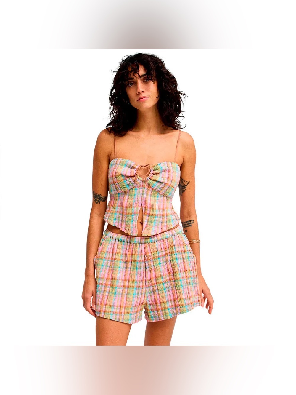 Billabong Sweet Check Pastel Plaid Two-Piece Tank and Shorts Set